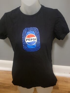 3/$10 Pepsi Logo Black Graphic Tee - Blue & Red Logo